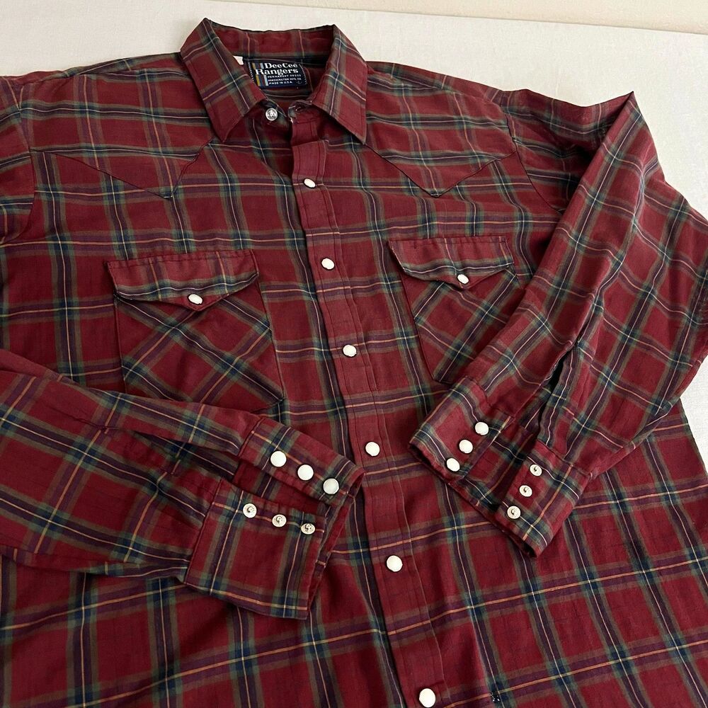 Vintage 80s Dee Cee Rangers Pearl-Snap Red Mahogany Plaid Western Shirt Size L